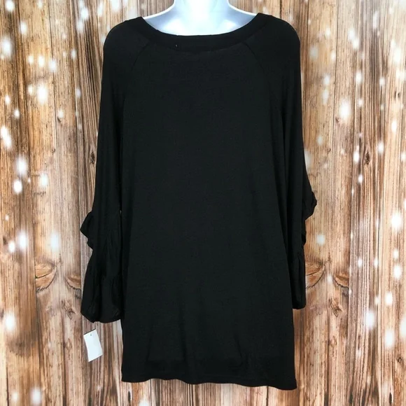 NWT French Laundry Black 3/4 Ruffle Sleeve Top - Picture 8 of 8